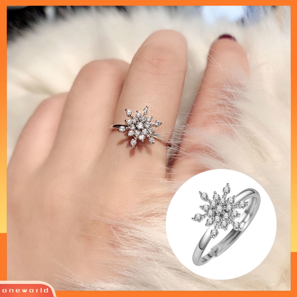 [EONE] Finger Ring Plating Shining Snowflake Decor Cubic Zirconia Nyaman Dipakai Niche Hias Kepribadian Kelas Tinggi Terbuka Cincin Pakaian Sehari-Hari