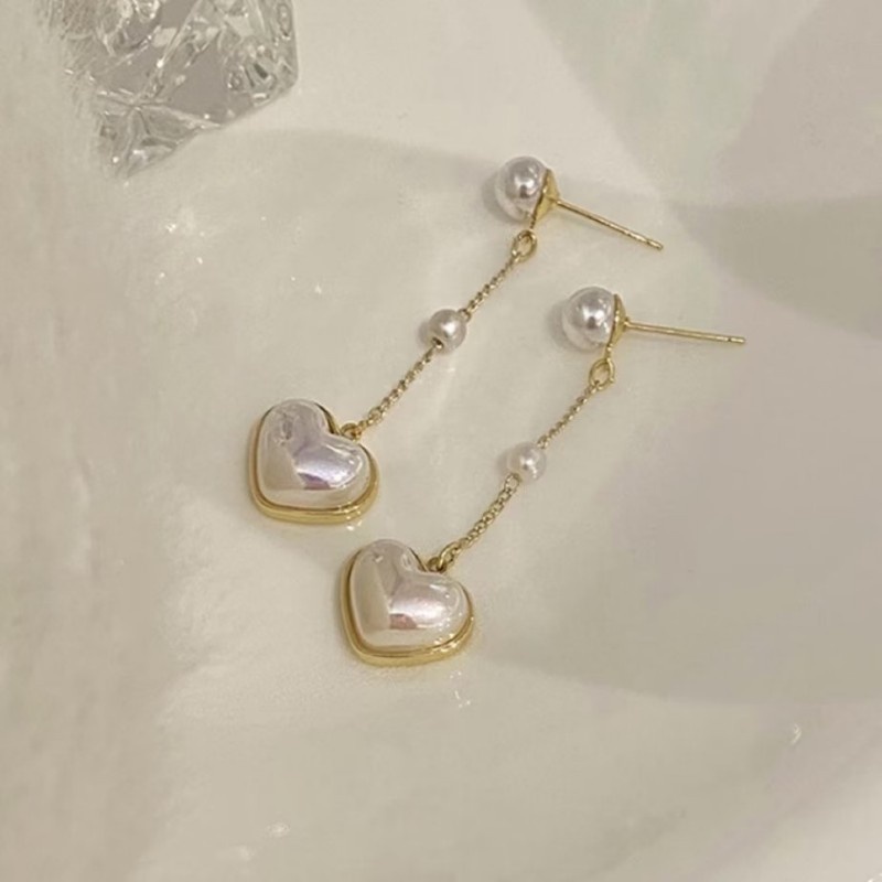 Anting Hati Mutiara Elegan Untuk Wanita Emas Drop Earring Perhiasan Aksesoris