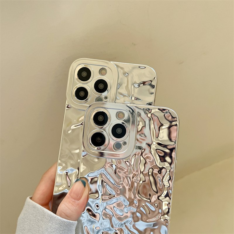 Shinny Blue Rose Gold Luxury Tinfoil Fold Soft Case iPhone 6S 7 8 Plus XR XS Max IPhone 11 12 13 14 Pro Max 14 Plus 7+ 8+ Mirror Phone Case Camera Protect for Women Girl