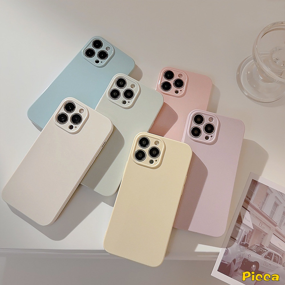 IPHONE Luxury Shockproof Macaron Candy Color Glossy Phone Case Kompatibel Untuk Iphone11 7Plus XR 14 13 12 11 Pro Max 8Plus X XS Max Simple Warna Solid Penutup Pelindung Lensa Kamera