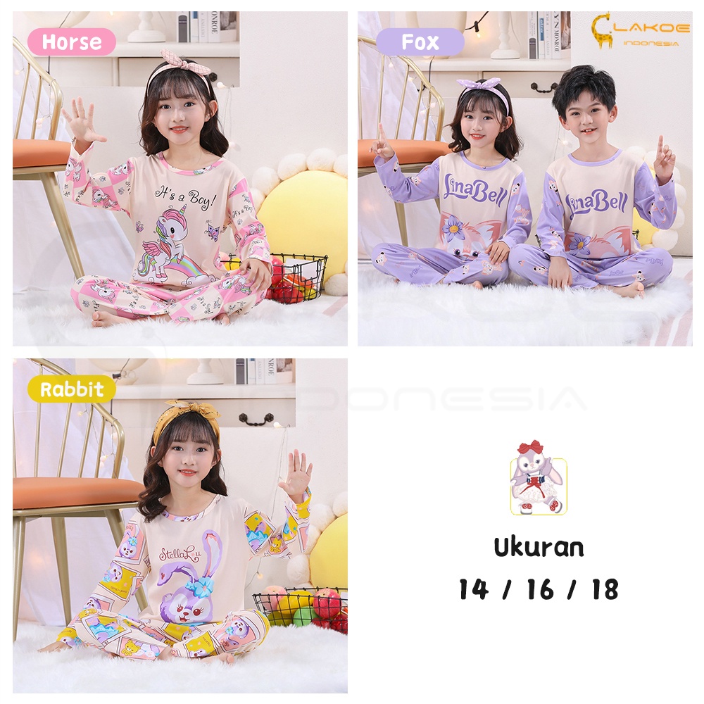 Lakoe Baju Tidur Piyama Anak/Setelan Lengan Panjang Celana Panjang/Baju Tidur Anak Cewek 3-8 tahun/Sleepwear Anak