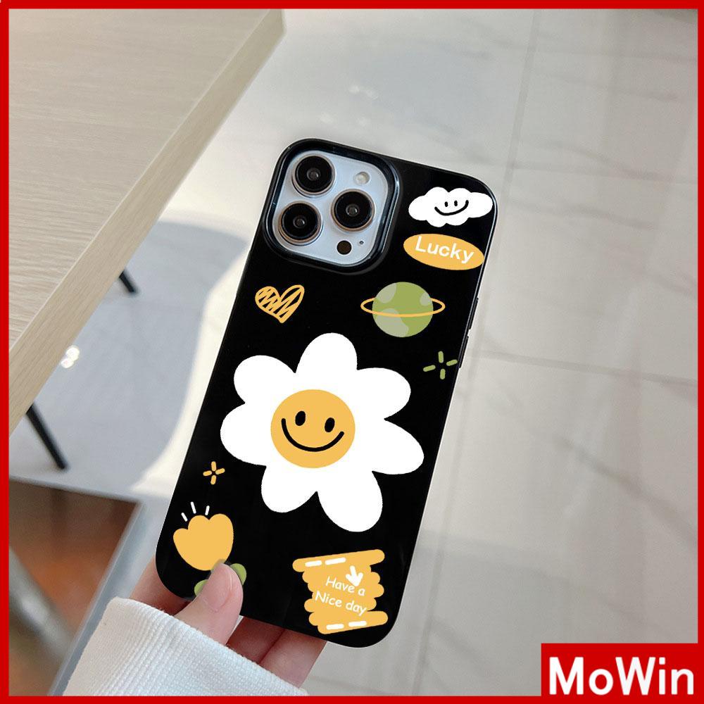 For iPhone 14 Pro Max iPhone Case Black Pink Glossy TPU Soft Case Shockproof Protection Camera Daisy Smiley Compatible with iPhone 13 Pro max 12 Pro Max 11 xr xs max 7Plus 8Plus