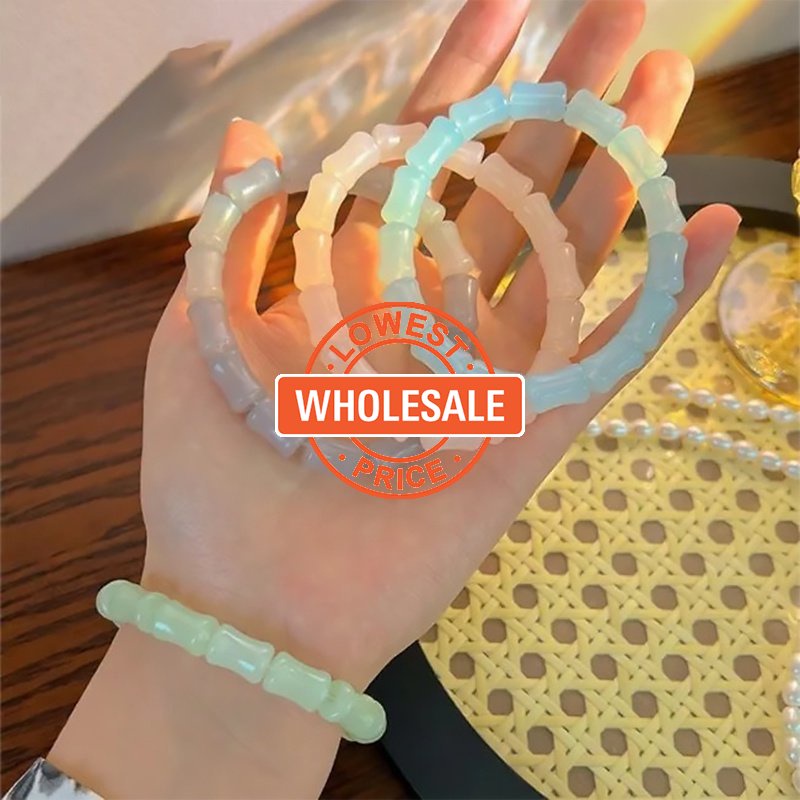 [Harga Grosir] Wanita Pria Imitasi Giok Bambu Manik Gelang Vintage Bodhi Rosario Manik Tangan Tali Unisex Beruntung Adjustable Peregangan Gelang Populer Perhiasan Aksesoris