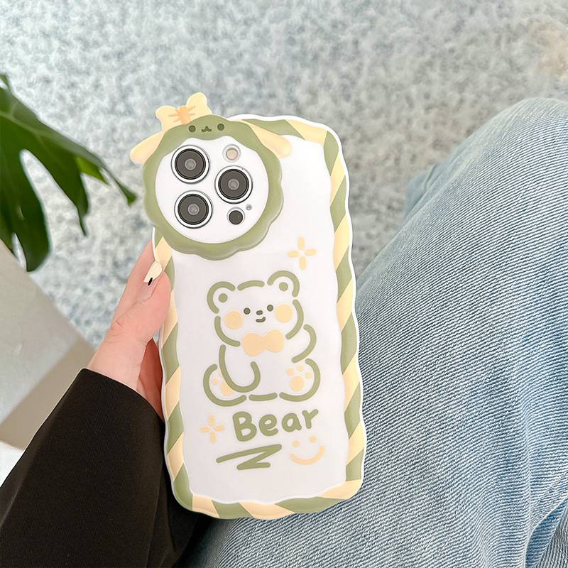 【Lamb Style】Lovely Bear Soft TPU Case HP iP iPhone 11 12 13 14 Pro Max 7 8 + Plus SE 2020 X XS XR Max Girl Woman FTD Casing Apple