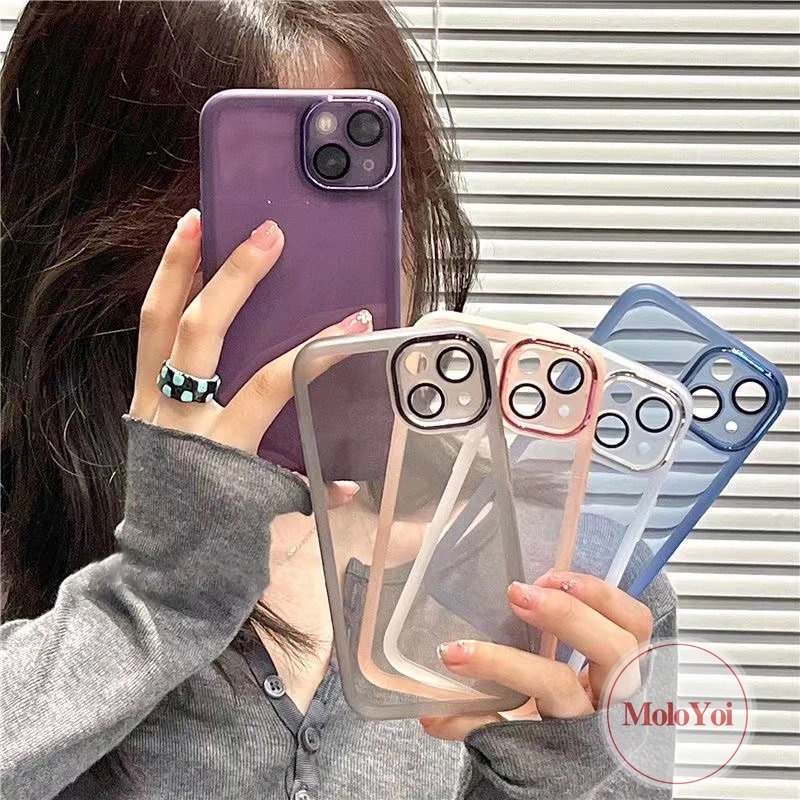 IPHONE Casing Len Bahan Metal Plating Kompatibel Untuk Iphone11 7Plus 8Plus XR 14 13 12 Pro Max 11 Pro Max X XS Max 7 8Plus Mewah Shockproof Lembut Pelindung Lensa Kamera Back Cover Shell