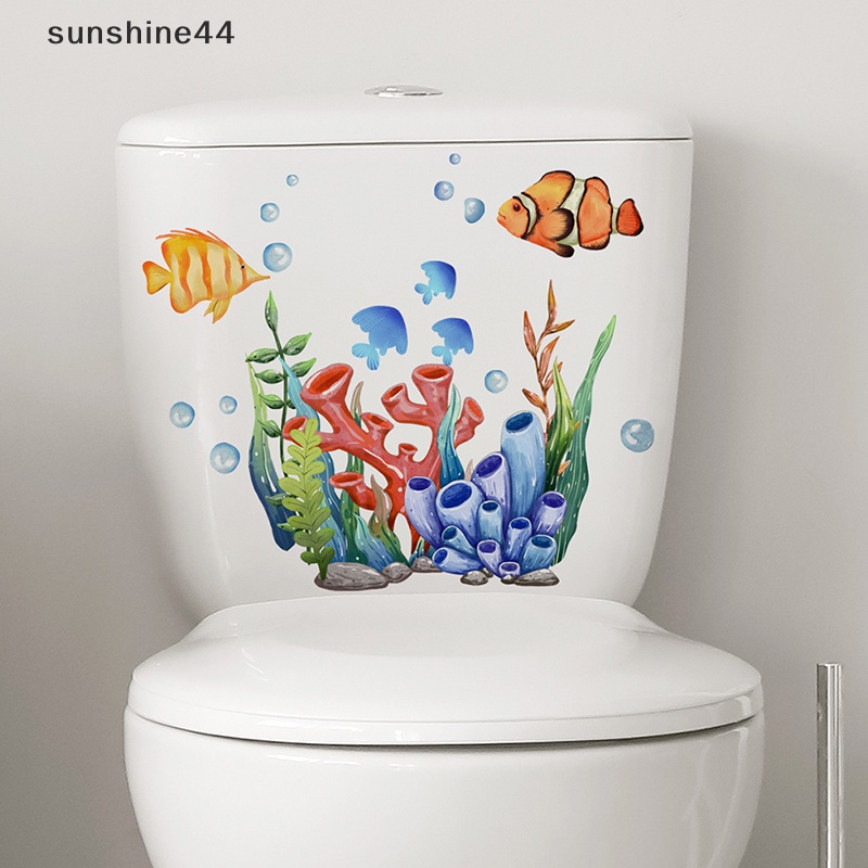 Sunshine 11PC Hewan Dasar Laut Toilet Stiker WC Perekat Diri Paing Yang Dapat Dilepas Kamar Mandi Stiker Kamar Mandi Stiker Dekoratif Dekorasi Ruangan Stiker Dinding ID