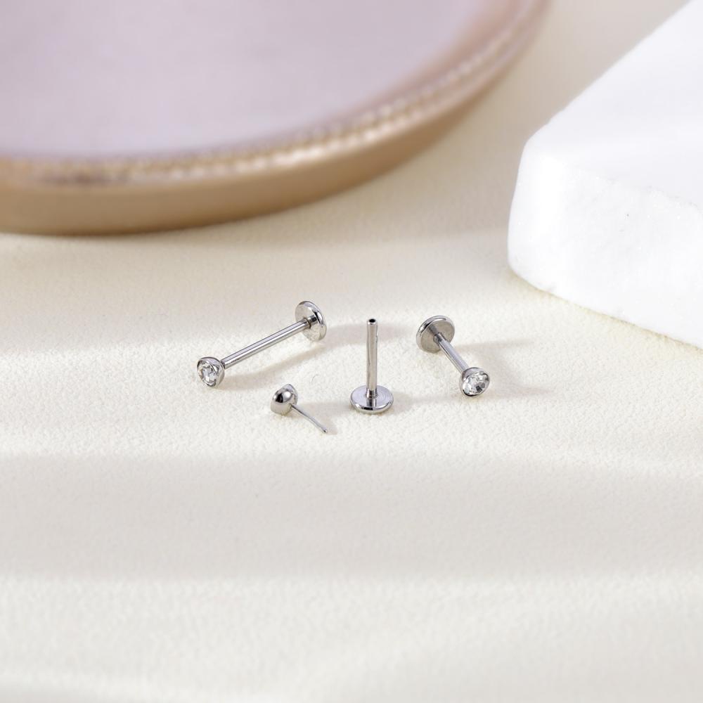 1pc 16G/18G/20G Kristal Stainless Steel Lip Stud Plug-in Gaya Labret Piercing Cartilage Stud Earrings Helix Keong Piercing