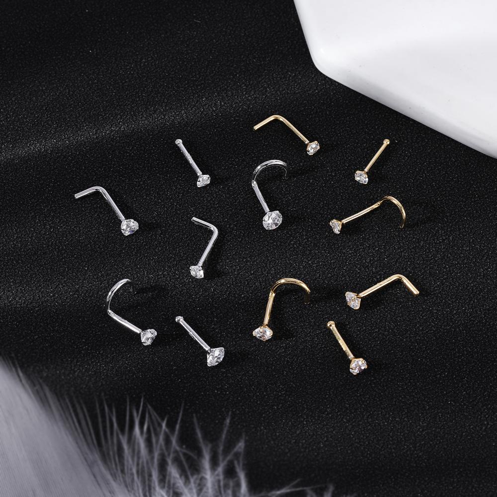 1pc 2.5/2.5/3.5mm Tindik Hidung Kristal925 Sterling Silver Nose Stud Zircon Nostril Piercing Bentuk L Hidung Stud 18G/20G