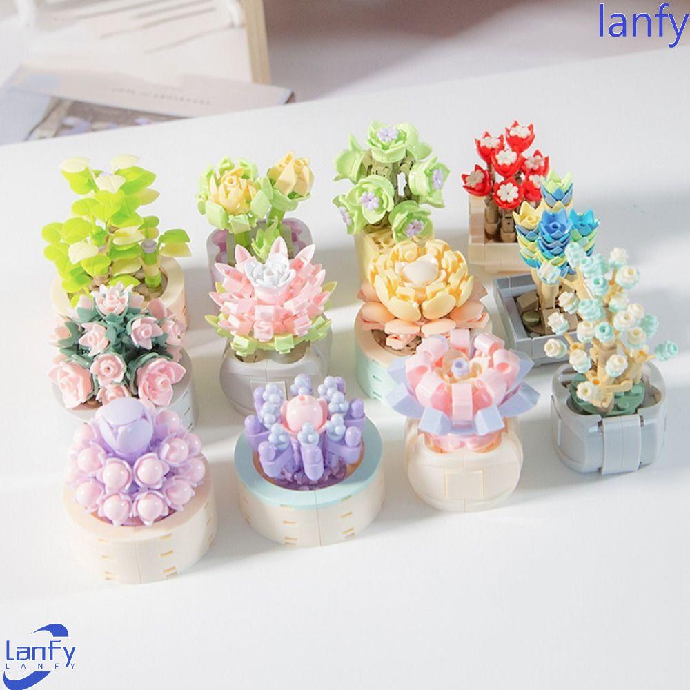 Lanfy Pot Lanskap Batu Bata Hadiah 1 Pc Sayuran Daging Pot Blok Bangunan DIY Gunung Bata Mainan Pot Model Ornamen Bunga Sukulen Blok Bangunan