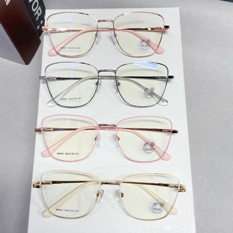 (YUZHU) Vintage Fashion Cat Eye Anti Blue Light Eyeglasses Untuk Wanita Western Fashion Metal Square Colorful Replaceable Lens Eyeglasses