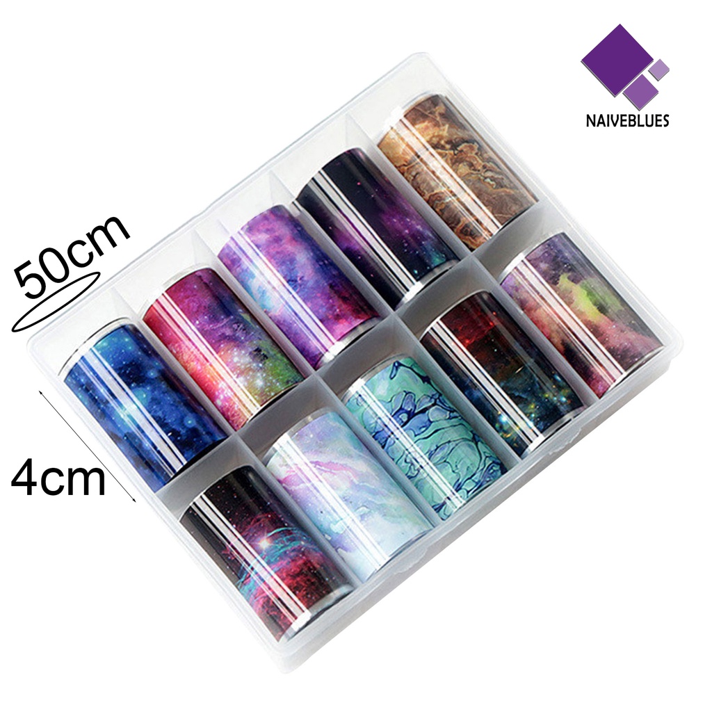 [naiveblues] 10roll/box Stiker Kuku Multicolor Print Manicure Aksesoris Dipoles Kuku Decals Wanita