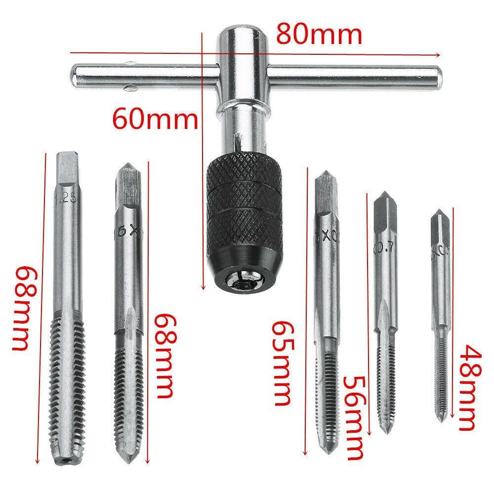 TOP 6pcs /Set Kunci T-Type Wrench Drill Set Praktis M3-M8 Obeng Tap Holder Hand Tools Drat Plug Tap