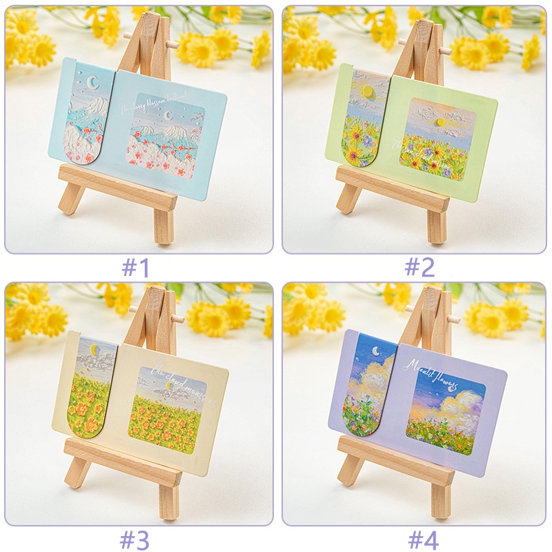 3pcs Seri Lukisan Minyak Cantik Bookmark Magnet Siswa Mini Book Page Folder