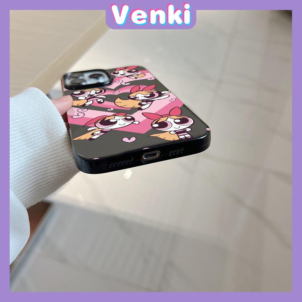 VENKI - For iPhone 11 iPhone Case Black Pink Cute Cartoon Glossy TPU Soft Shell Protection Shockproof Camera Compatible with iPhone14 13 Pro max 12 Pro Max xr xs max 7 8Plus