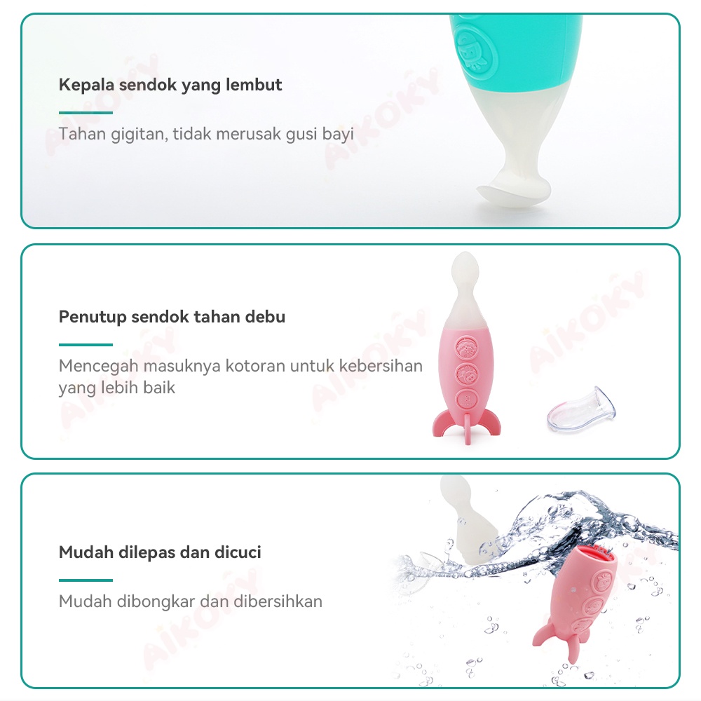 Aikoky Sendok Silikon Bayi / Training Spoon Baby / Sendok Botol Mpasi Bpa Free