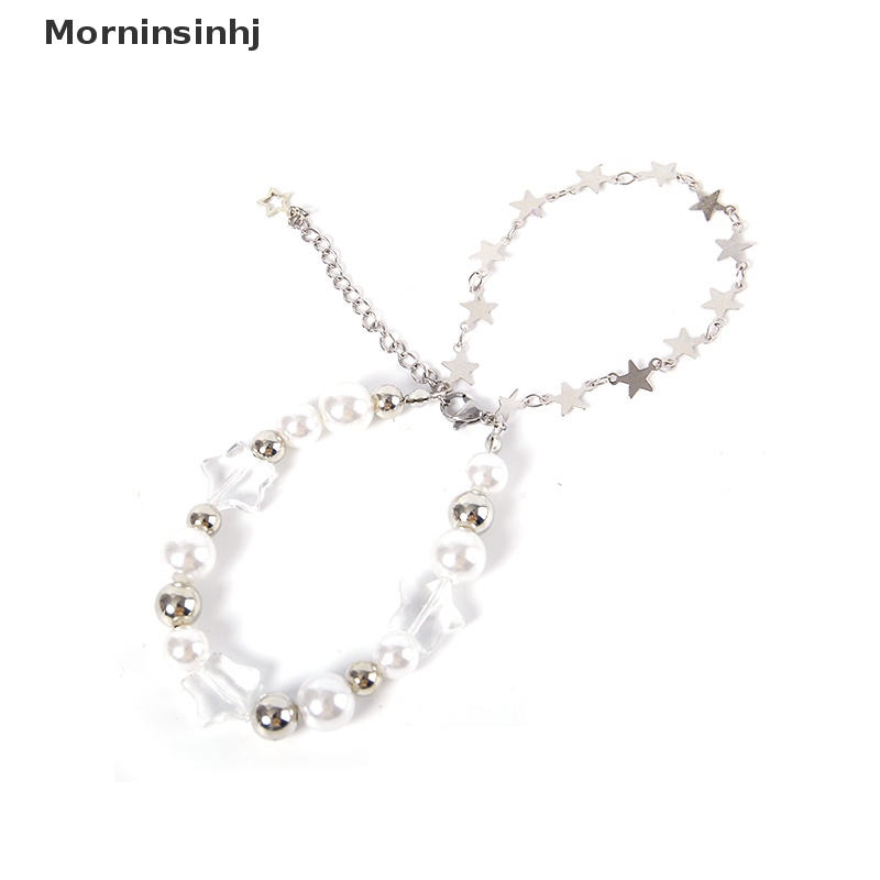 Mornin Trendi Gelang Manik-Manik Mutiara Bintang Liontin Perhiasan Untuk Wanita Pria Pasangan Vintage Pearl Bracelet Hadiah Pesta Aksesoris Fashion id