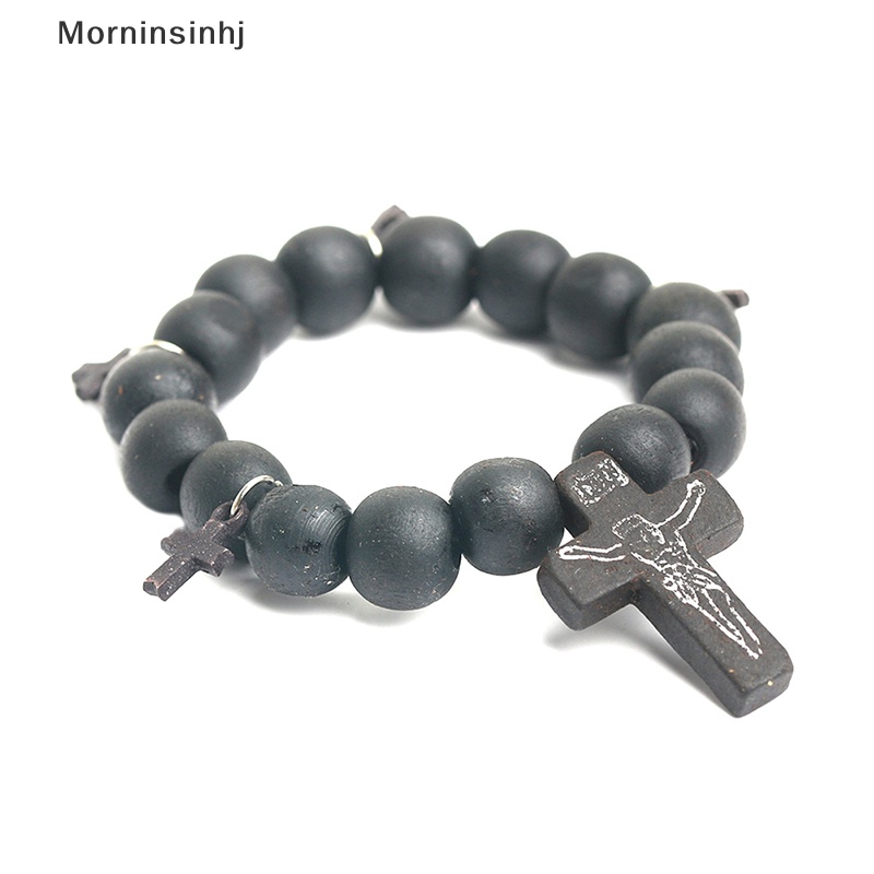 Mornin Retro Christ Jesus Beads Cross Gelang Pria Wanita Perhiasan Religi Hadiah id