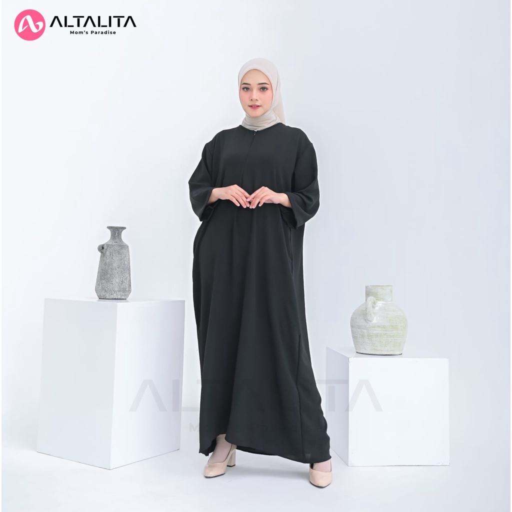 Altalita - Daster Gamis Cringkle Airflow Kekinian Polos Lengan Tangan 3/4 Panjang Semata Kaki Busui Jumbo LD 120