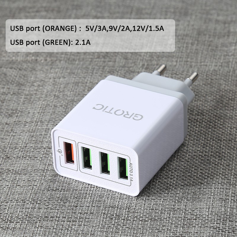 MEDAN TERMURAH HANAISO Charger Adaptor Quallcom QUICK FAST TURBO CHARGING 3A QC3.0 4 USB Port Adapter Kepala Charger Iphone ipad android GROTIC