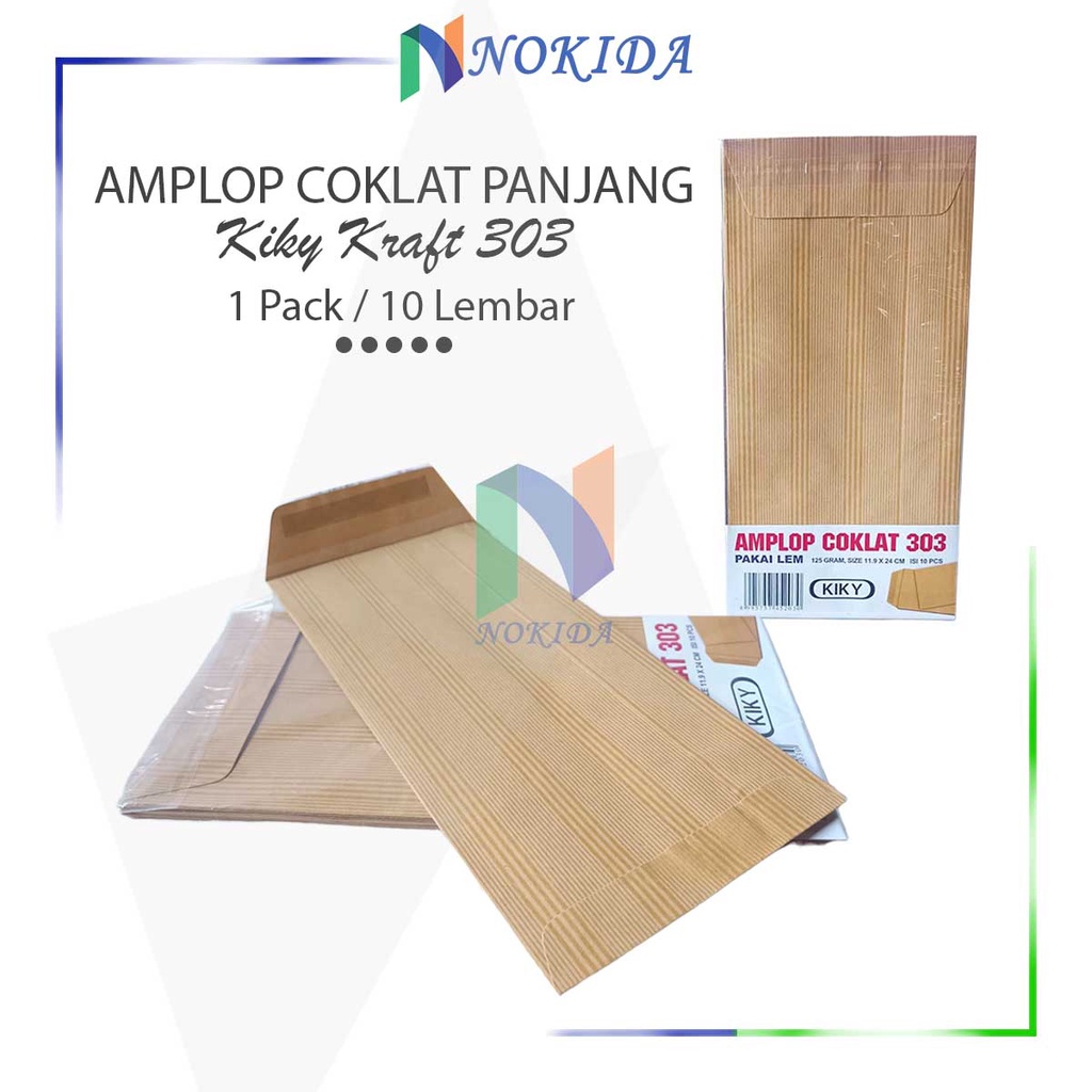 

Nokida Amplop Coklat panjang Kiky 303 1 Pak [Isi 10 Lembar] / Amplop Surat Uang Ampau Amplop Cokelat Kiki MG Kraft Envelope 303