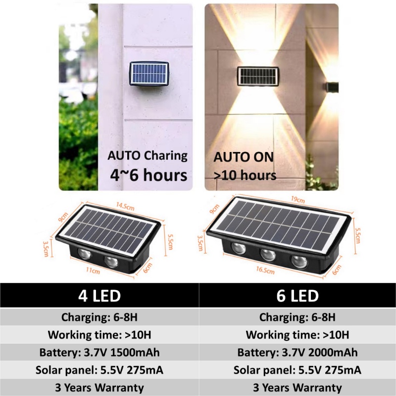 【COD】Lampu Dinding Tenaga Surya/Lampu Dinding Tenaga Surya Outdoor/4/6 LED Lampu Light Lampu Dinding Taman Untuk Courtyard Street Dekorasi