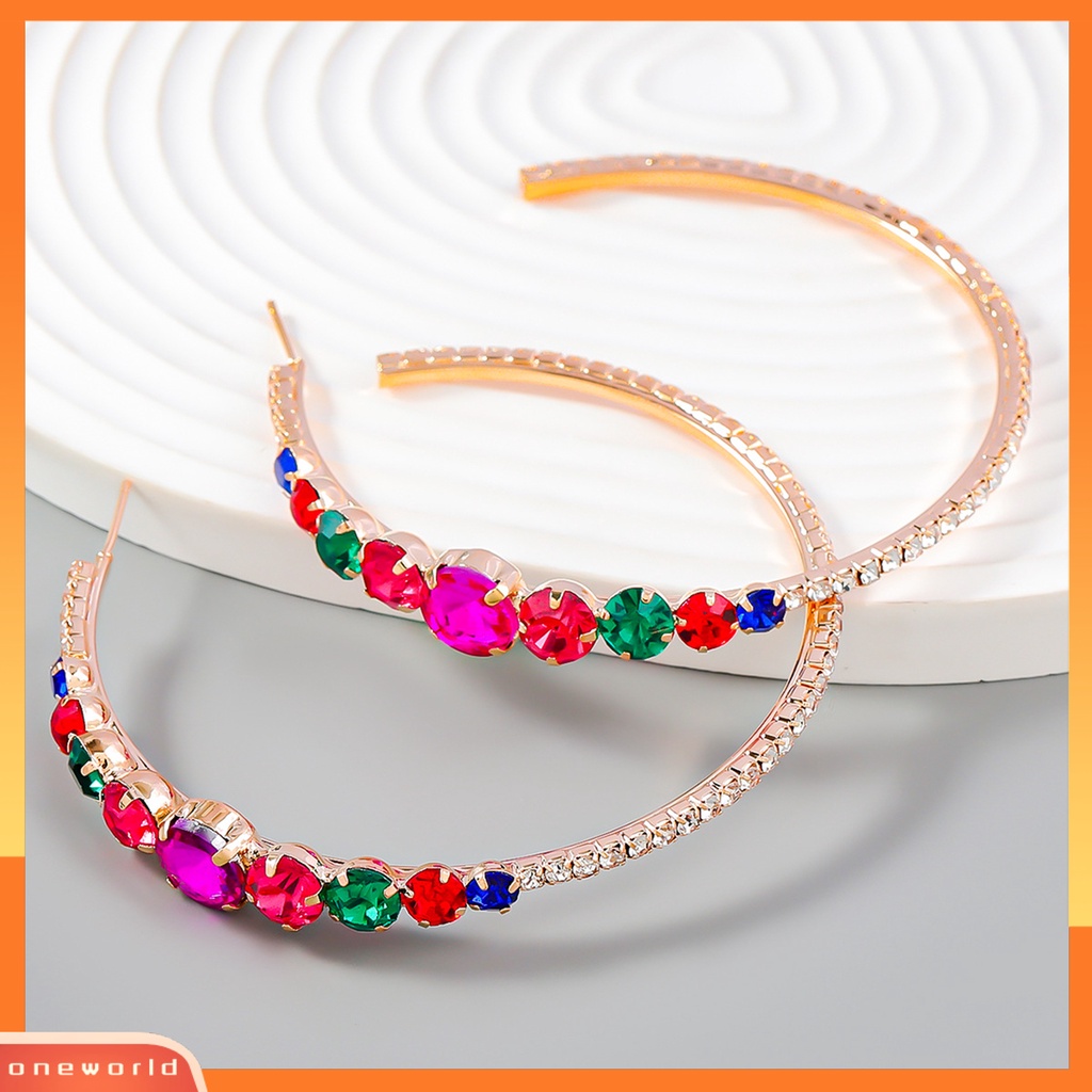 [EONE] 1pasang Anting Hoop Lingkaran Besar Tidak Alergi Electroplating Berlian Imitasi Mengkilap Hias Dekorasi Nickle Gratis Perhiasan Pesta Anting Hoops Wanita Hadiah