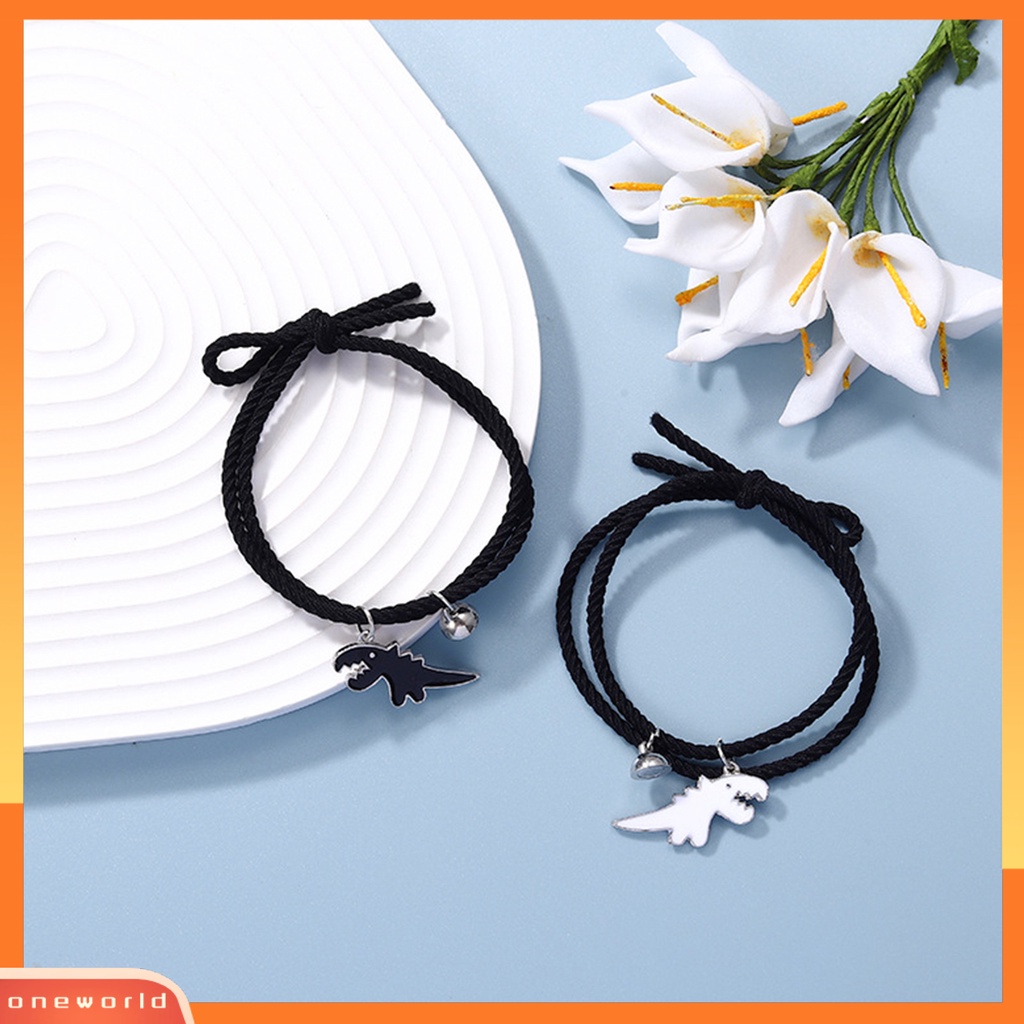 [EONE] 2pcs Braided Bracelet Hand Made Adjustable Pengerjaan Halus Elastis Dinosaurus Dekorasi Hias Minimalis Pasangan ic Senada Gelang Aksesori Pakaian