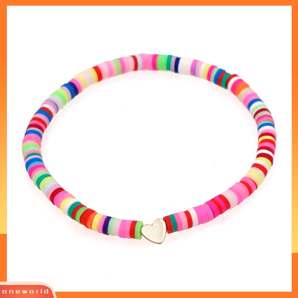 [EONE] Gelang Perempuan Manik-Manik Gaya Bohemian Buatan Tangan Hias Pengerjaan Halus Hias Ringan Multicolor Polymer Clay Flat Beads Bracelet Wanita Aksesori