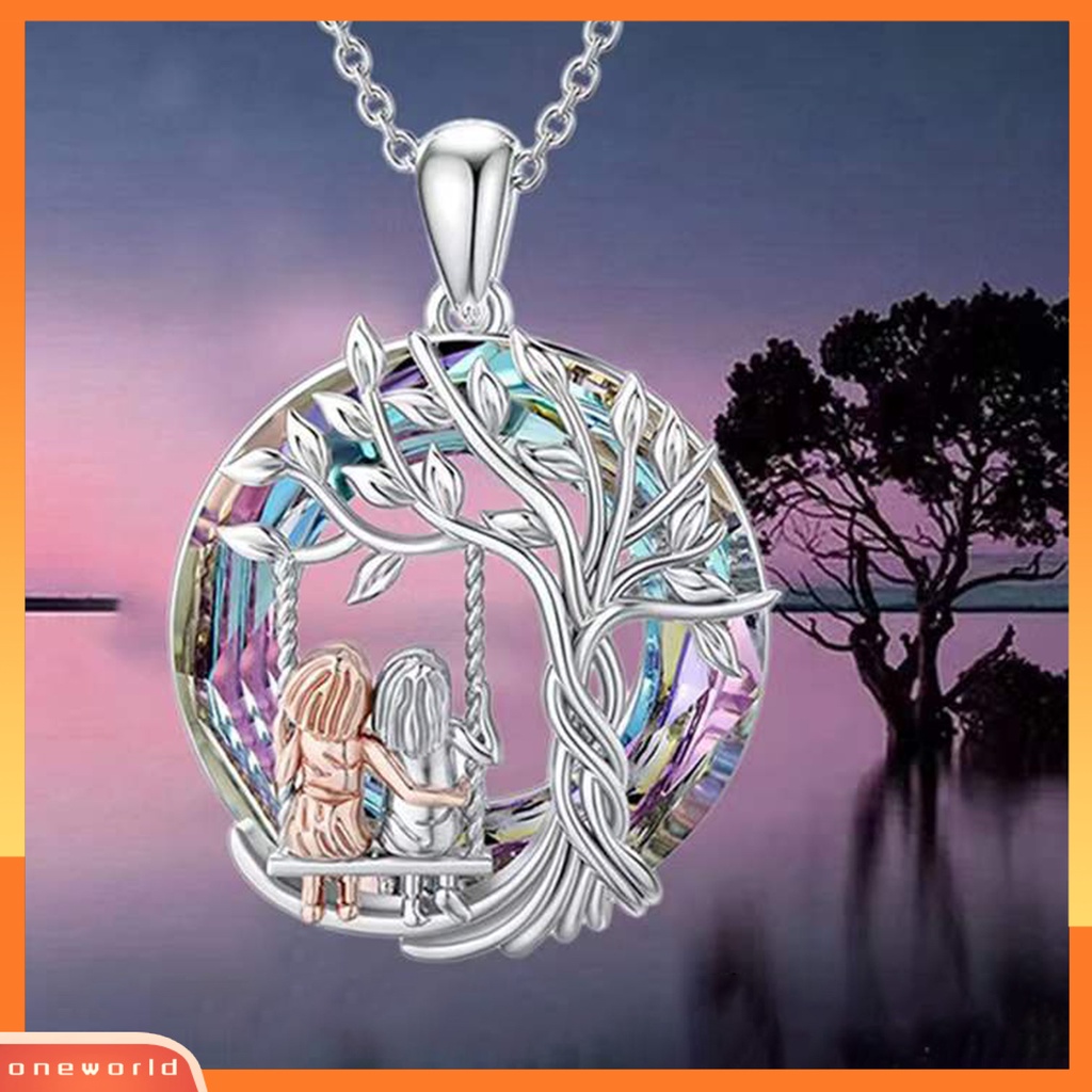 [EONE] Wanita Kalung Bulat Gadis Bestie Liontin Polychromatic Hollow Geometris Kilau Cerah Dekorasi Hadiah Ulang Tahun Pohon Kehidupan Pesona Kalung Perhiasan Aksesori Untuk Istri