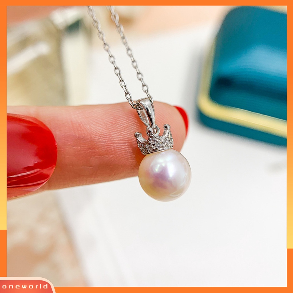 [EONE] Rantai Klavikula Bentuk Mahkota Bersinar Liontin Mutiara Imitasi Finishing Terang Anti Karat Berdandan Colorfast Bulat Liontin Kalung Aksesori Pakaian