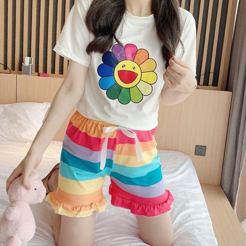 BEFAST - ZRD OOTD WANITA SETELAN DENA / setelan piyama / Baju Tidur Wanita Keluaran Terbaru / Pakaian Wanita Terlaris / Set Atasan Kaos Lengan Pendek+Celana Pendek / Oneset Motif Kartun / Piyama Wanita Termurah