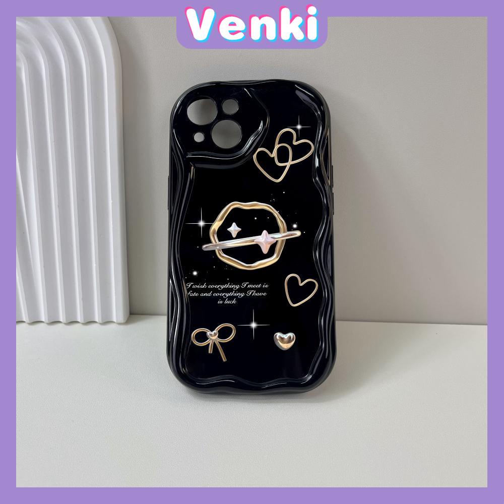 VENKI - For iPhone 11 iPhone Case 3D Curved Edge Wave Glossy Black TPU Airbag Shockproof Camera Cover love Planet Compatible with iPhone 14 13 Pro max 12 Pro Max xr xs max 7 8Plus