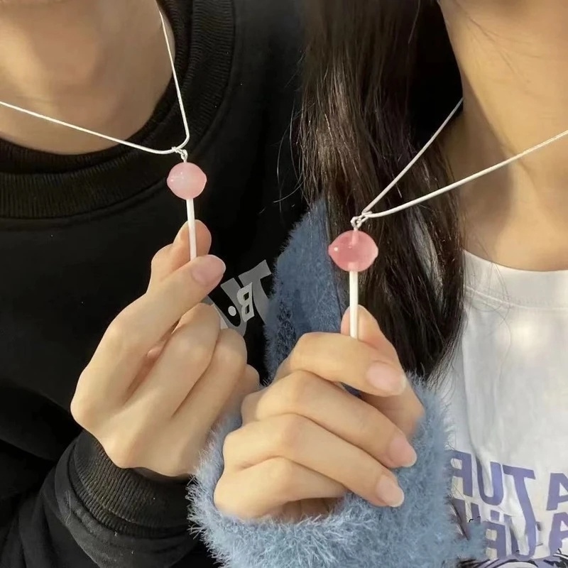 Gadis Tanggal Berkumpul Aksesoris Manis Leher Dada Dekorasi Perhiasan Warna Permen Lolipop Liontin Kalung Adjustable Klavikula Rantai Choker