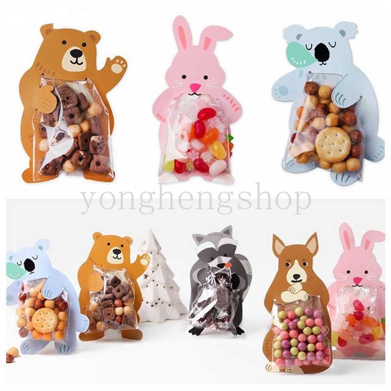 10 Pcs/set Lucu Kartun Beruang Kelinci Berbentuk Permen Cookie Bag Baby Shower Pesta Ulang Tahun Anak Hadiah Kantong DIY Cokelat Manis Biskuit Kemasan Tas