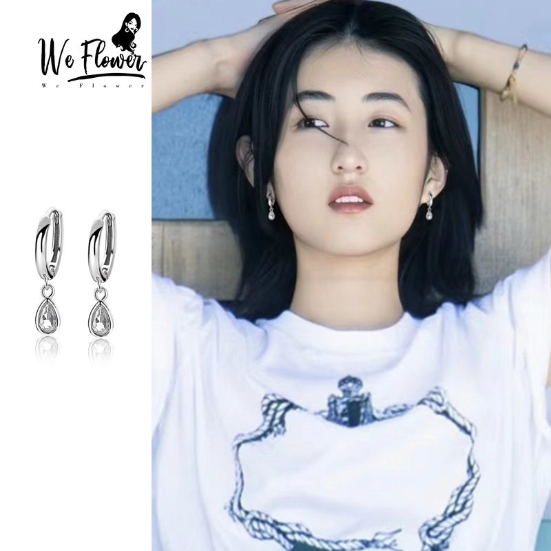 Kami Bunga Elegan S925 Perak Glossy Kristal Tetesan Air Anting Hoop Untuk Wanita Perempuan Korea Trendi Zirkon Pesona Bulat Anting-Anting Fashion Telinga Perhiasan Hadiah