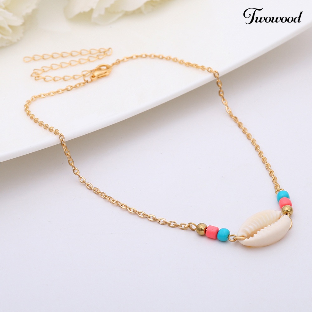 Twowood Bohemian Wanita Musim Panas Pantai Adjustable Manik-Manik Shell Choker Kalung Perhiasan