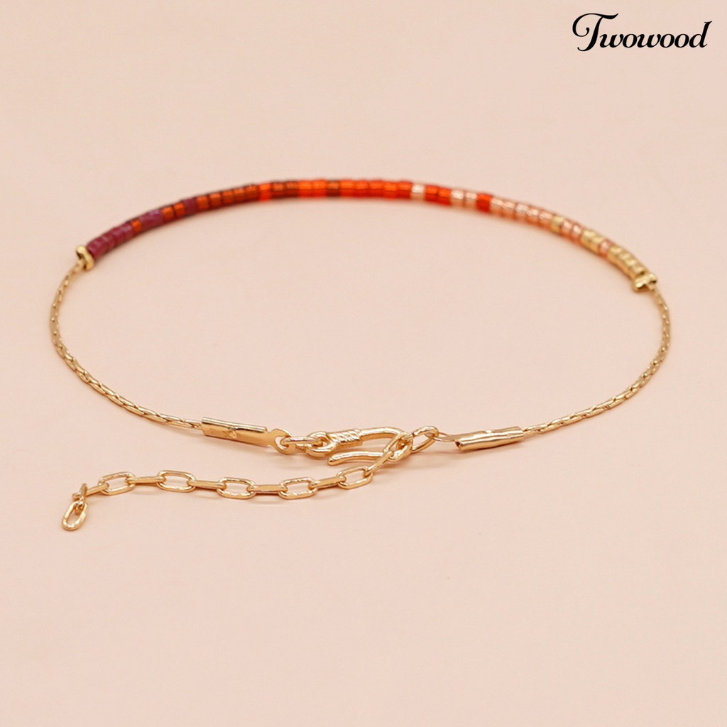 Twowood Charms Gelang Handmade Gaya Boho Aesthetic Adjustable Kristal Imitasi Perhiasan Hadiah Colorfast Bohemian Etnik Manik-Manik Gelang Wanita Aksesori