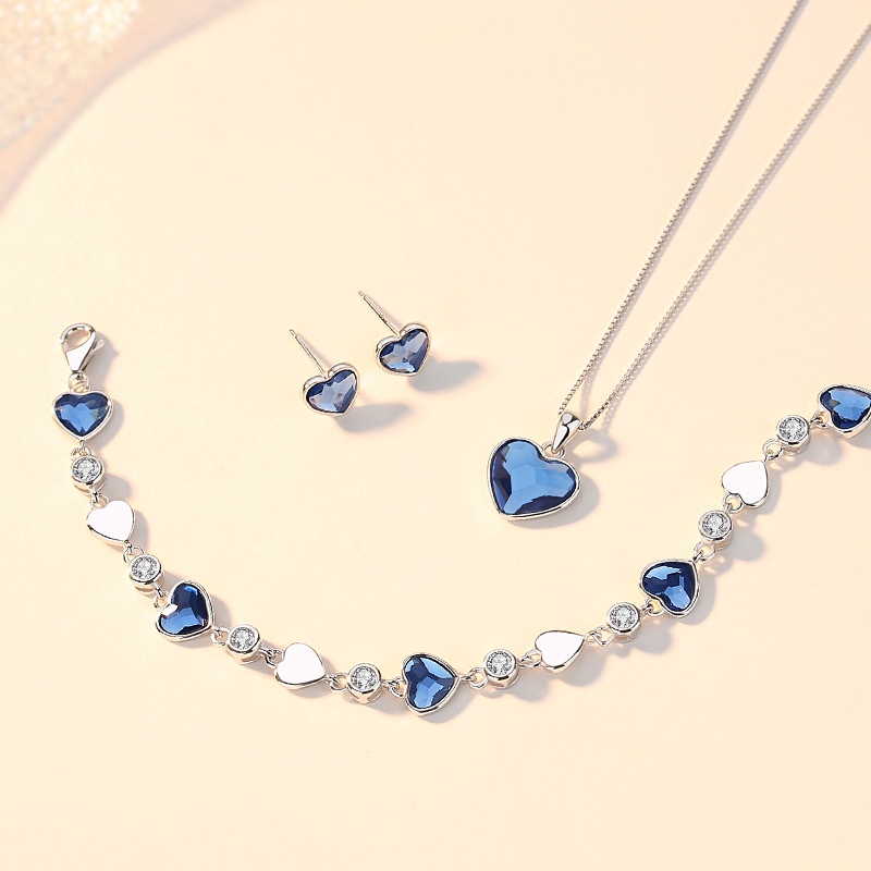 Ocean Heart Kalung Sterling Silver Austria Kristal Liontin Versi Korea Fashion Cinta Hati Rantai Klavikula Berbentuk Hati Hadiah Peringatan