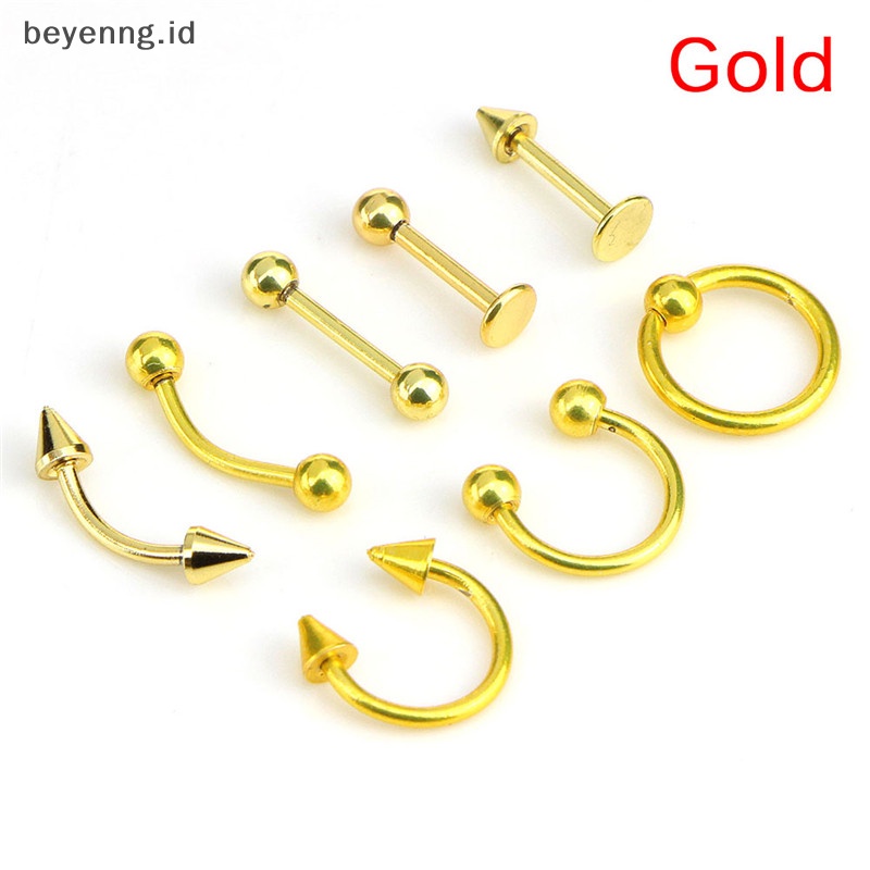 Beyen Campur 8PCS 16G Stainless Steel Helix Perhiasan Telinga Alis Hidung Bibir Rings ID