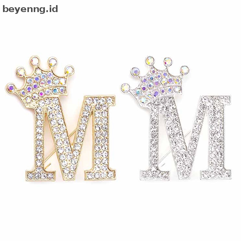 Beyen Fashion Mahkota26Huruf Inisial A Sampai Z Kristal Berlian Imitasi Bros Pin Untuk Wanita Gaun Pengantin Kerah Collar Pin Perhiasan ID