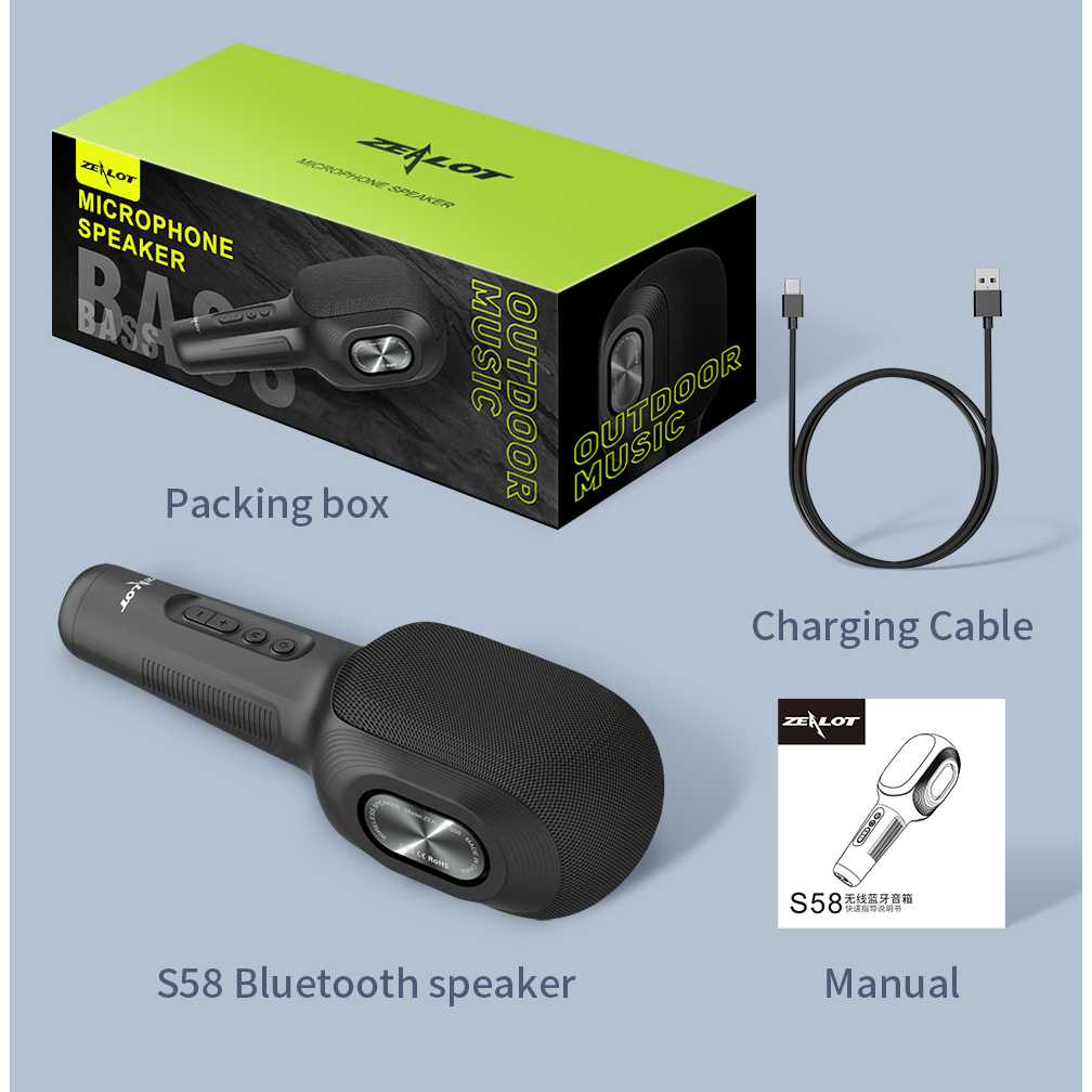 Speaker Zealot S58 Mikrofon Karaoke Wireless Bluetooth Portable KTV