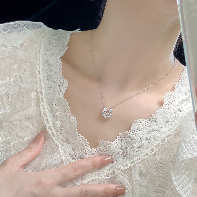 S925 Perak Kristal Busur Kalung Perempuan Musim Panas Kelas Tinggi Elegan Klavikula Necklace