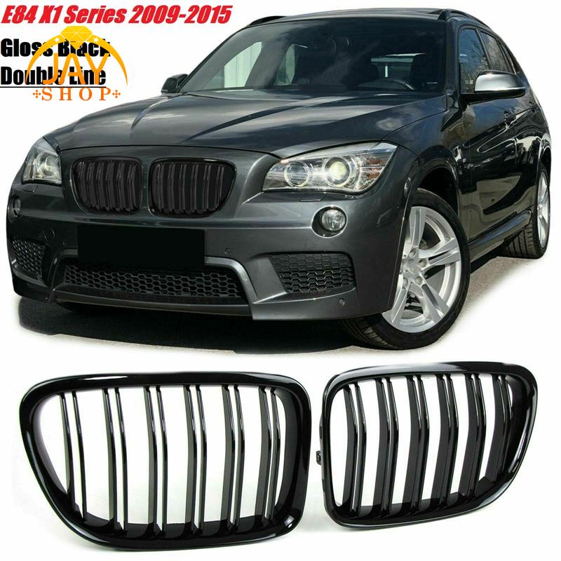 Bumper Depan Hitam Glossy Dual Slat Front Kidney Grille Untuk-BMW X1 Series E84 SDrive XDrive 2009-2015