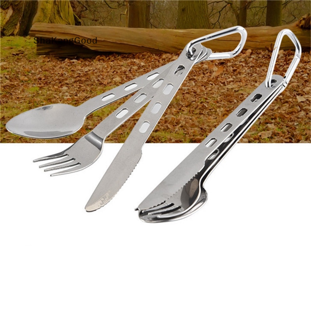 Skid 3pcs/Set Titanium Cutlery Set Ultra Ringan Sendok Garpu Untuk Digunakan Di Rumah Tr SKK