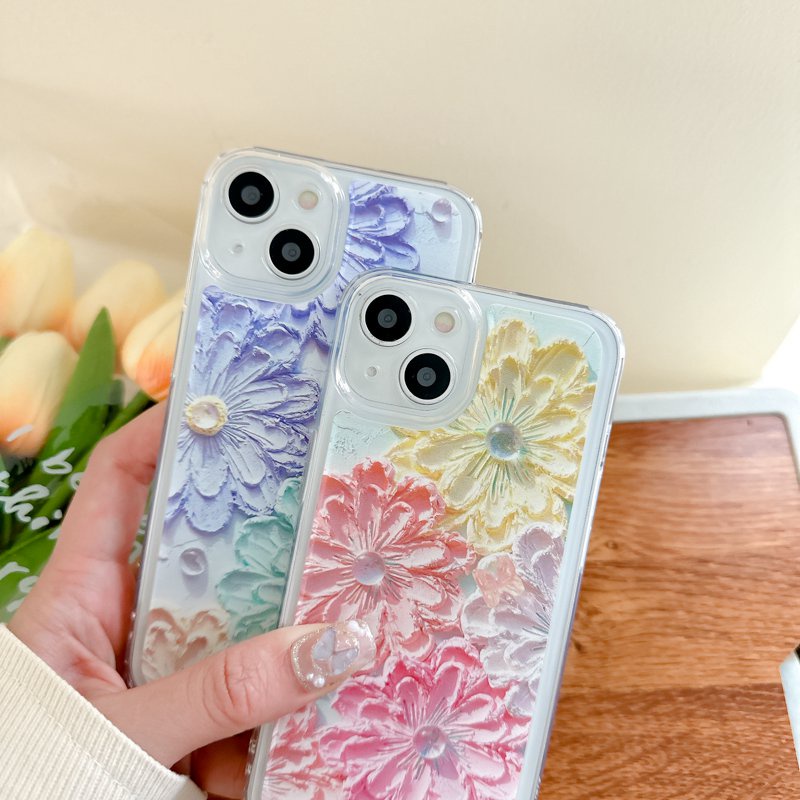 Nice Colorful Oil Painting Flower Soft TPU Case HP iP iPhone 7 8 14 + Plus SE 2020 X XS XR Max 11 12 13 Pro Max Girl Woman FTD Casing Apple