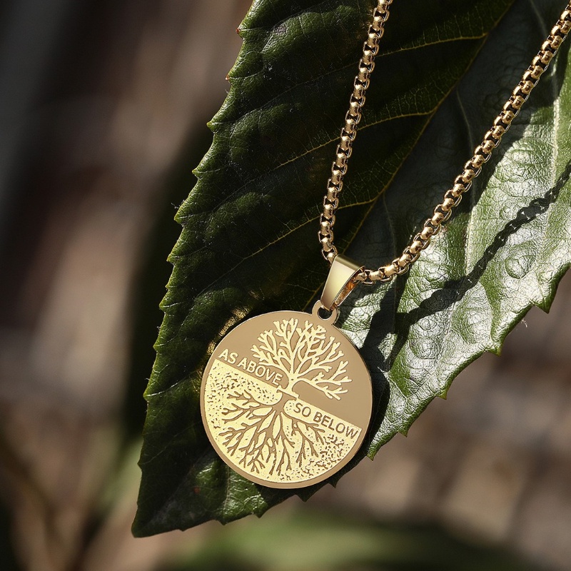 Z H Perhiasan Stainless Steel Nordic Viking Pohon Kehidupan Liontin Lapis Emas 18K Pria Dan Wanita Kalung Bohemian Pesta Rock Punk Aksesoris Fashion Hadiah