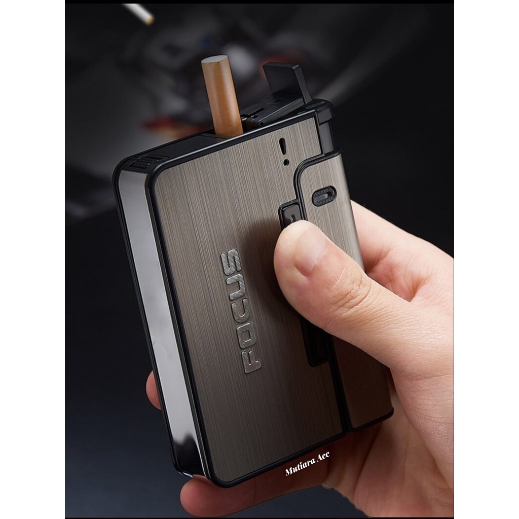 Kotak Tempat Rokok Focus 001 Metal Case With Lighter Korek Api Slot