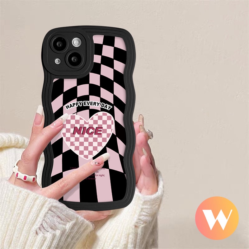 Untuk Redmi Note11 9s 9 10 Pro 10s 11s 8 Redmi A1 9T 9A 9C 10 10C A1+12C 9 10A Mi 11T Pro POCO M3 NFC Pro X3 Wavy Edge Soft Tpu Ins Fashion Cool Checkerboard Nice Love Case Hati