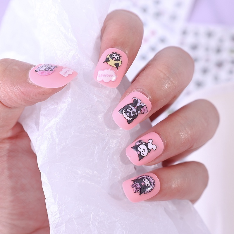 Kuromi Kartun Hewan Pola Stiker Kuku DIY Nail Art Cinta Bunga Hias Patch Lucu Ins Gaya Tekstur 3D Stiker Kuku