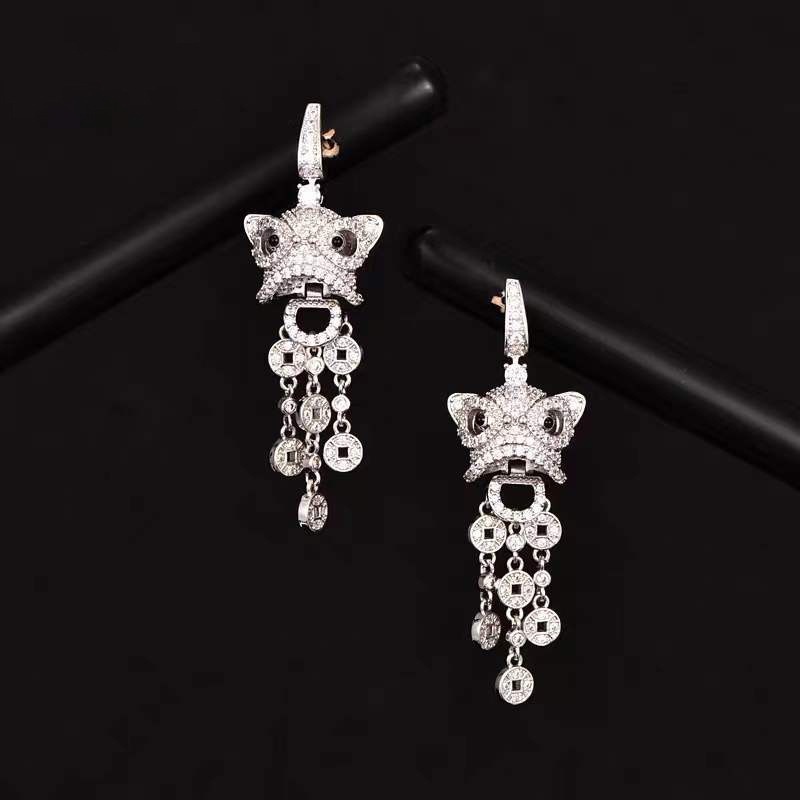 Goldkingdom Fashion Perhiasan Aksesoris Ready Stock Kebangkitan Singa Pixiu Gaya Cina Rumbai Temperamen High-end Rasa Stud Anting Kalung Wanita